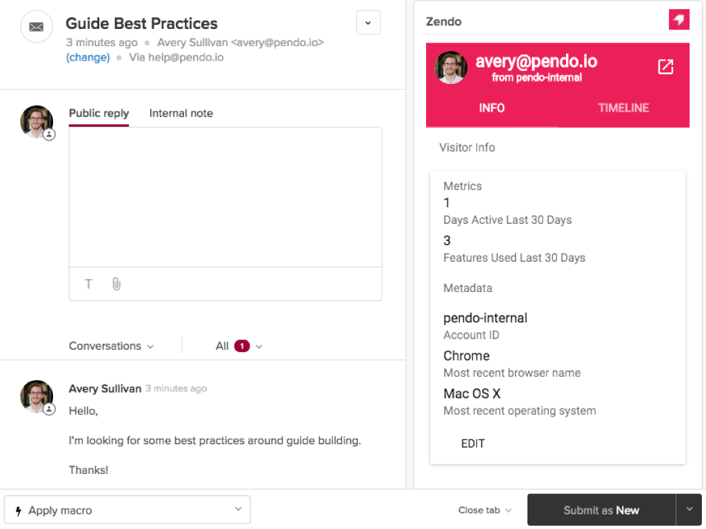 Pendo primary marketing image — Product and Project Management app on the Zendesk Marketplace