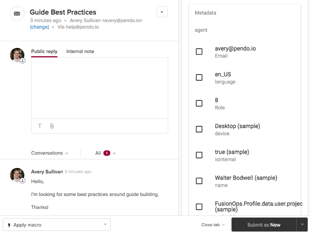 Pendo dashboard view — Product and Project Management app on the Zendesk Marketplace
